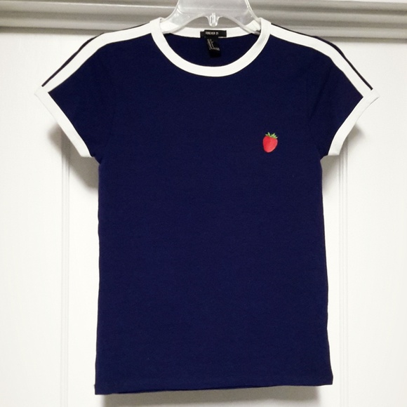 Forever 21 Strawberry Graphic Ringer Tee S NWOT - Picture 8 of 10